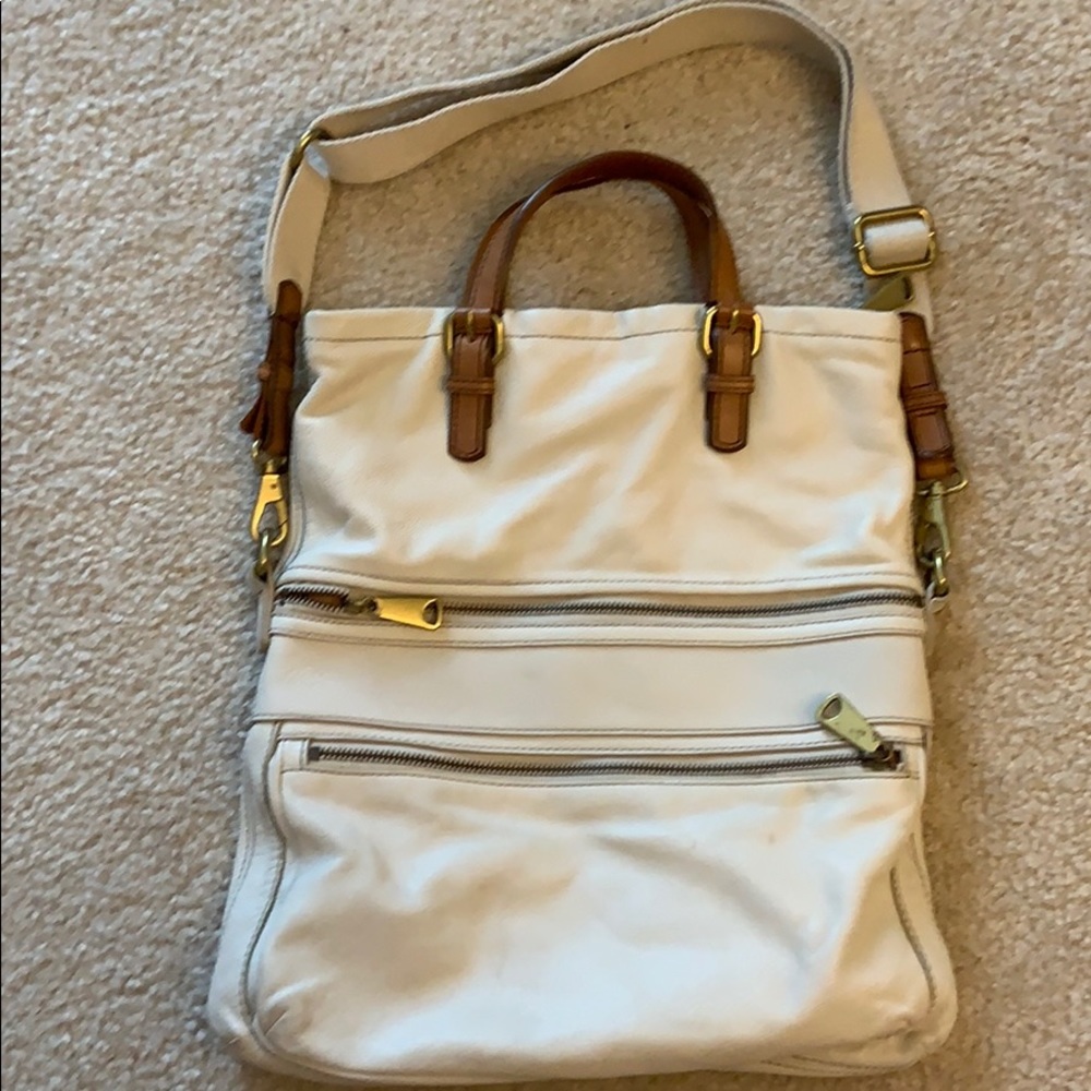 Leather fossil tote bag